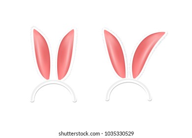 Vector realistic isolated rabbit ears for photo decoration and covering on the white background. Concept of Happy Easter and egg hunt.
