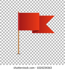 Vector realistic isolated red flag for decoration and covering on the transparent background. Concept of pointer, tag and important sign.