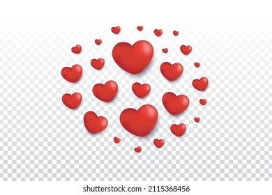 Vektorrealistisch isolierte rote Herzen auf transparentem Hintergrund. Konzept des Valentinstag.