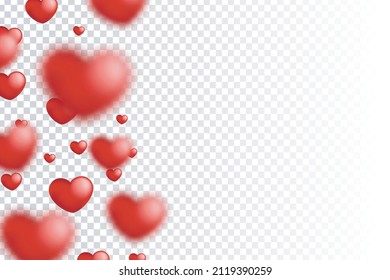 Vector realistic isolated red hearts border on the transparent background. Concept of Valentine's Day.