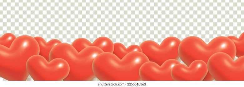 Vector realistic isolated red Hearts border layout on the transparent background. Concept of Happy Valentine's Day.