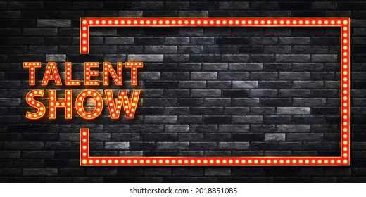 Vector realistic isolated red marquee text of Talent Show frame logo for decoration on the wall background.