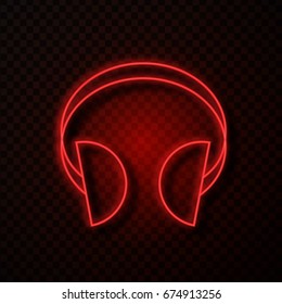 Vector realistic isolated red neon sign of headphone on the transparent background for retro decoration and covering. Concept of dj, music and rock.