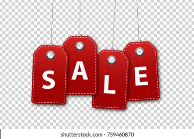 Vector realistic isolated red price tag coupons with Sale text for decoration and covering on the transparent background. Concept of Black Friday.