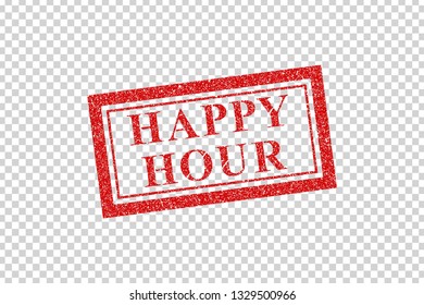 Vector realistic isolated red rubber stamp for Happy Hour logo for template decoration on the transparent background.