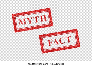 Vector realistic isolated red rubber stamp of Myth and Fact logo for template decoration on the transparent background.