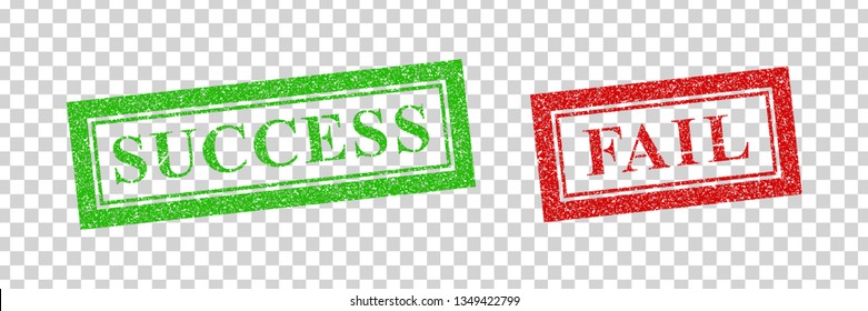 Vector Realistic Isolated Red Rubber Stamp Of Success And Fail Logo For Template Decoration And Mockup Covering On The Transparent Background.