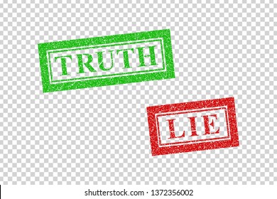 Vector realistic isolated red rubber stamp of Truth and Lie logo for template decoration on the transparent background.