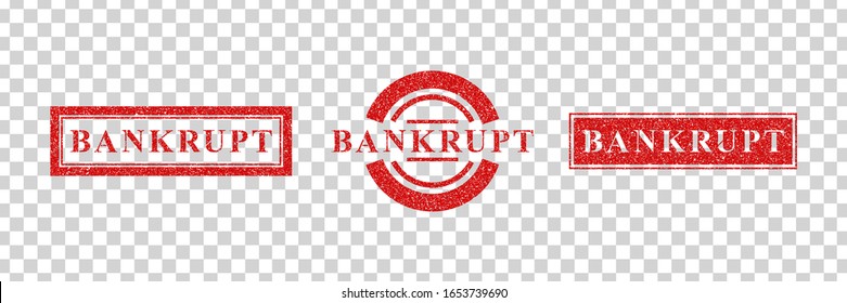 Vector realistic isolated red rubber stamp of Bankrupt logo for template decoration on the transparent background.