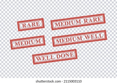 Vector realistic isolated red rubber stamp of meat degrees of doneness on the transparent background.