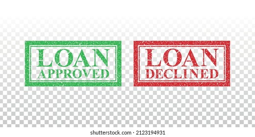 Vector realistic isolated red rubber stamp of Loan Approved and Loan Declined logo for template decoration on the transparent background.