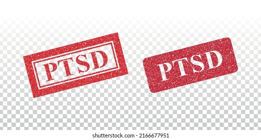 Vector realistic isolated red rubber stamp of PTSD on the transparent background.