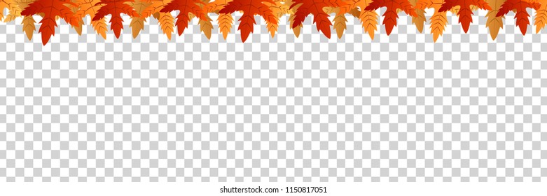 Vector realistic isolated red, yellow and orange maple and oak falling leaves seamless pattern border for decoration and covering. Concept of Happy Autumn.