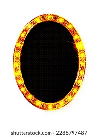 Vector realistic isolated rel lightbox marquee oval frame with neon bulb lamp for template decoration on the wall background. Concept of cinema, theatre and premiere.