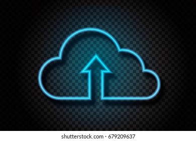 Vector realistic isolated retro blue neon sign of data storage cloud on the transparent background. Concept of computer, electronics and technology.