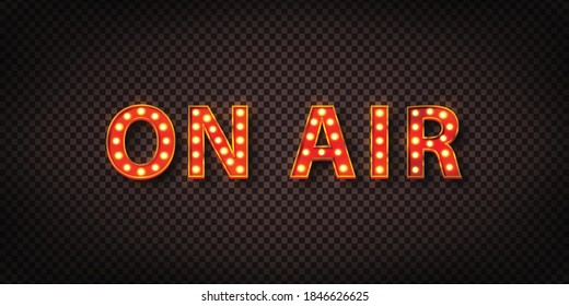 Vector realistic isolated retro marquee billboard with electric light lamps of On Air logo for invitation on the transparent background.