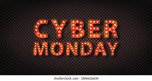 Vector realistic isolated retro marquee billboard with electric light lamps of Cyber Monday logo for invitation on the transparent background.