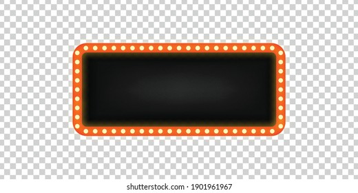 Vector realistic isolated retro marquee billboard with electric light lamps for invitation on the transparent background.