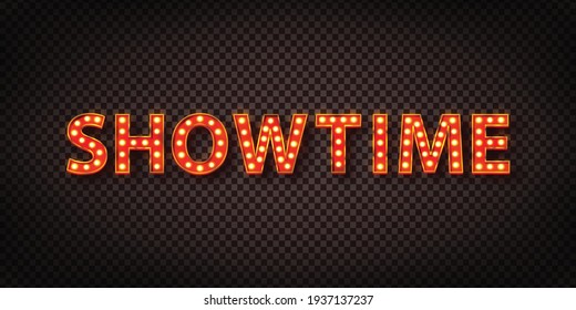 Vector realistic isolated retro marquee text with electric light lamps of Showtime for invitation on the transparent background. Concept of vintage decoration.