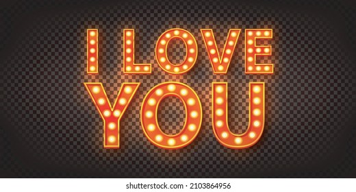 Vector realistic isolated retro marquee billboard text of I Love You on the transparent background. Concept of Happy Valentine's Day.