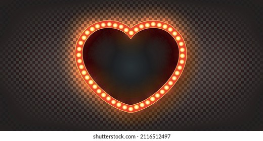 Vector Realistic Isolated Retro Marquee Billboard Sign With Heart Shape On The Transparent Background. Concept Of Love And Valentine's Day.