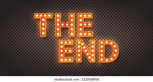 Vector realistic isolated retro marquee text logo of The End on the transparent background.