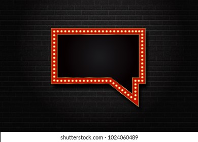 Vector realistic isolated retro neon billboard of speech bubble shape for decoration and covering on the wall background.