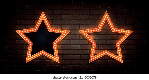 Vector realistic isolated retro neon marquee star billboard on the wall background.