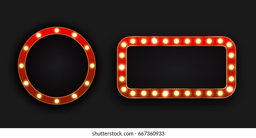 Vector realistic isolated retro neon billboards on the dark background. Template for vintage decoration and signboard.
