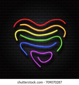 Vector realistic isolated retro neon sign of rainbow heart for decoration and covering on the wall background.