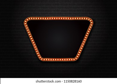 Vector realistic isolated retro rectangle neon marquee billboard for decoration and covering on the wall background. Concept of cinema and broadway.