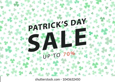Vector realistic isolated sale poster with clover for decoration and covering on the white background. Concept of Happy Patrick's Day, promotion and advertising.