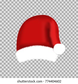 Vector realistic isolated Santa Claus hat for decoration and covering on the transparent background. Concept of Merry Christmas and Happy New Year.