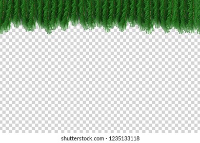 Vector realistic isolated seamless pattern of Christmas tree borders for template decoration and layout covering on the transparent background. Concept of Happy New Year and Merry Christmas.