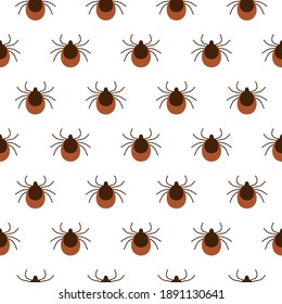 Vector realistic isolated seamless pattern with tick insects for decoration and covering on the white background.