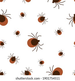 Vector realistic isolated seamless pattern with tick insects for decoration and covering on the white background. Flat illustration. Concept of mite insect danger