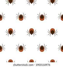 Vector realistic isolated seamless pattern with tick insects for decoration and covering on the white background. Concept of mite insect danger