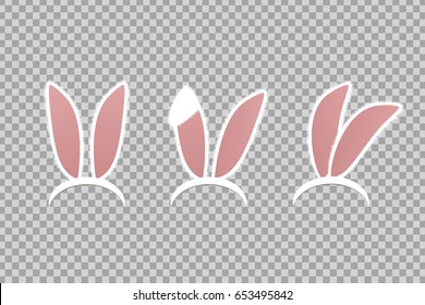 Vector realistic isolated set of bunny ears for photo decoration and covering on the transparent background.