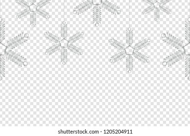 Vector realistic isolated snowflakes seamless pattern for decoration and covering on the transparent background. Concept of Happy New Year and Merry Christmas.