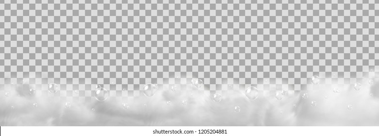 Vector realistic isolated soap foam for decoration and covering on the transparent background.