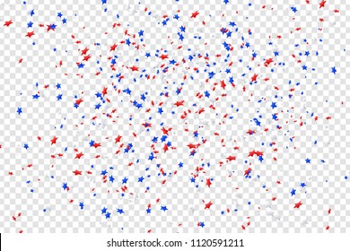 Vector realistic isolated stars confetti for 4th of July for decoration and covering on the transparent background. Concept of Happy Independence Day in USA.