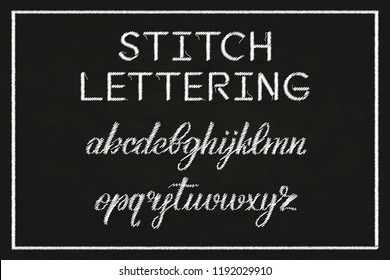 Vector realistic isolated stitch typography alphabet for decoration and covering on dark background. Concept of embroidery font.