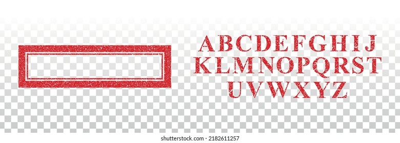 Vector Realistic Isolated Template For Red Rubber Stamp Design And Alphabet Font On The Transparent Background.