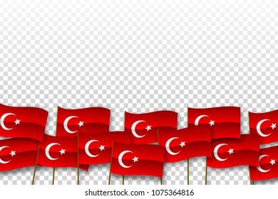 Vector realistic isolated Turkish origami flags border for decoration and covering on the transparent background.