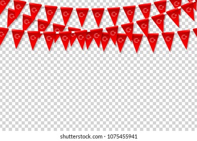 Vector realistic isolated Turkish party flags for decoration and covering on the transparent background.