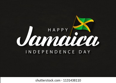 Vector realistic isolated typography logo for Jamaica Independence Day with origami flag for decoration and covering on the dark background.