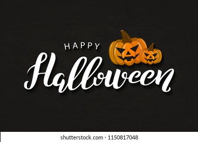 Vector realistic isolated typography logo for Halloween and pumpkins for decoration and covering on the dark background. Concept of Happy Halloween.