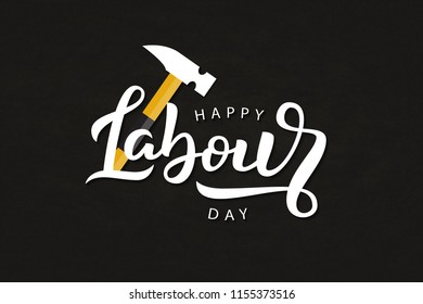 Vector realistic isolated typography logo for Labour Day in USA with origami hammer for decoration and covering on the dark background. Concept of Happy Labour Day.