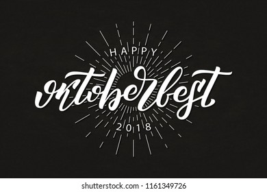 Vector realistic isolated typography logo for Oktoberfest with vintage sunburst for decoration and covering on the dark background.