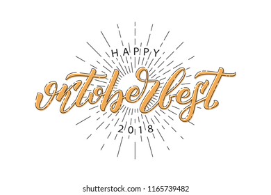 Vector realistic isolated typography logo for Oktoberfest with sunburst and thin line art design for decoration and covering on the white background.